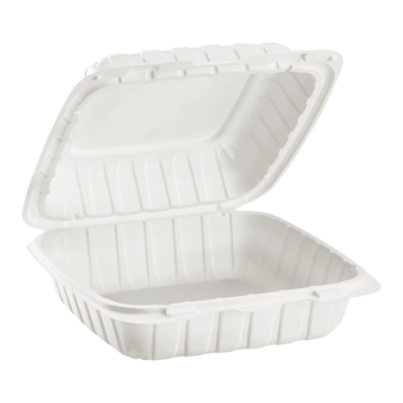 Hinge Container, 8x8,1 Compartment, White, (200/Case), LOLLICUP KE-HC88MFPP-1CW