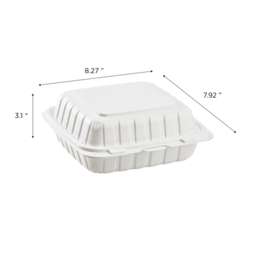 Hinge Container, 8x8,1 Compartment, White, (200/Case),  KE-HC88MFPP-1CW