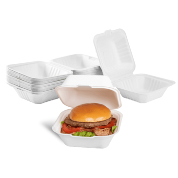 LOLLICUP Hinged Container, 6" x 6", White, Bagasse, (500/Case), Karat Earth KE-BHC66-1C