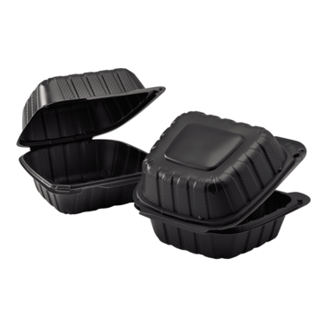 Hinged Container, 6"x6", Black, Polypropylene, (400/Case), Karat Earth KE-HC66MFPP-1CB