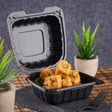 Karat Hinged Container, 6"x6", Black, Polypropylene, (400/Case), Karat Earth KE-HC66MFPP-1CB