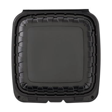 Hinged Container, 8" x 8", Black, Polypropylene, 1-Compartment, (200/Case), Karat KE-HC88MFPP-1CB