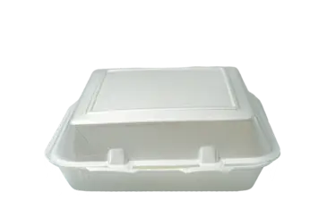 Hinged Container, 8" x 8", White, Foam, 3-Compartment, (200/Case), Reyma USA HC883