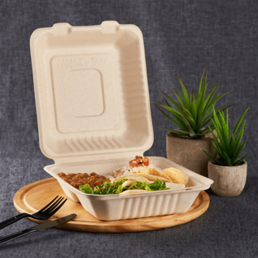 LOLLICUP Hinged Container, 8" x  8" x  3", Earth, Bagasse, (200/case) Karat Earth KE-BHC88N-3C