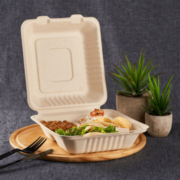 Karat Hinged Container, 8" x  8" x  3", Earth, Bagasse, (200/case) Karat Earth KE-BHC88N-3C