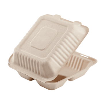 Hinged Container, 8" x  8" x  3", Earth, Bagasse, (200/case) Karat Earth KE-BHC88N-3C