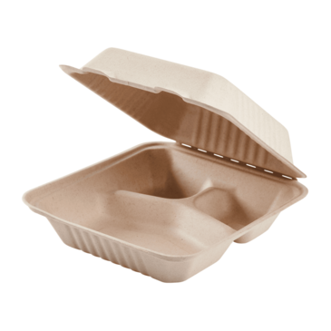 Hinged Container, 8" x  8" x  3", Earth, Bagasse, (200/case) Karat Earth KE-BHC88N-3C