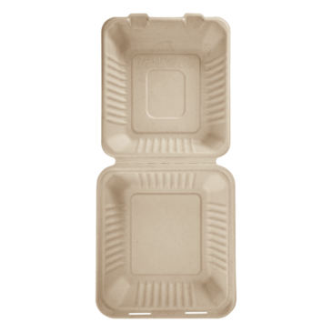 Hinged Container, 8"x8", Natural, Bagasse, Karat Earth KE-BHC88N-1C