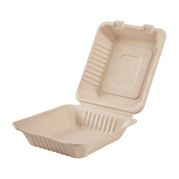 Hinged Container, 8"x8", Natural, Bagasse, Karat Earth KE-BHC88N-1C