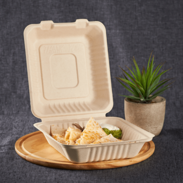 Karat Hinged Container, 8"x8", Natural, Bagasse, Karat Earth KE-BHC88N-1C