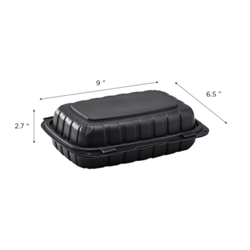 Hinged Container, 9" X 6", Black, PP,  Mineral Filled, (250/case) ,  KE-HC96MFPP-1CB