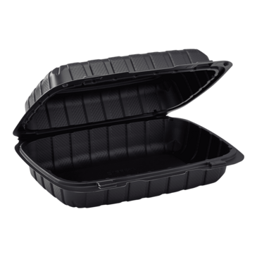 Hinged Container, 9" X 6", Black, PP,  Mineral Filled, (250/case) ,  KE-HC96MFPP-1CB