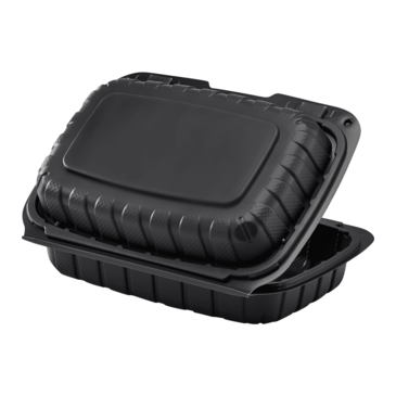 Hinged Container, 9" X 6", Black, PP,  Mineral Filled, (250/case) ,  KE-HC96MFPP-1CB