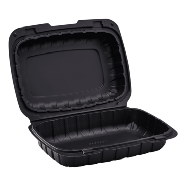 Hinged Container, 9" X 6", Black, PP,  Mineral Filled, (250/case) ,  KE-HC96MFPP-1CB