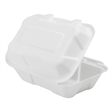 Hinged Container, 9" x 6", White, Bagasse, (200/Case) Karat Earth KE-BHC96-1C
