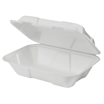 Hinged Container, 9" x 6", White, Bagasse, (200/Case) Karat Earth KE-BHC96-1C