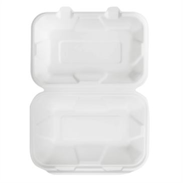 Hinged Container, 9" x 6", White, Bagasse, (200/Case) Karat Earth KE-BHC96-1C