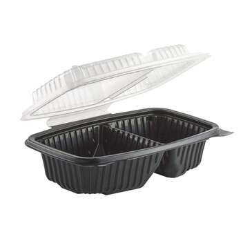 JOHNSON SALES Hinged Food Containers, 9" x 6", Black, Polypropylene, With Clear Lid, 2 Compartment, (100/Case) Anchor Packaging CC6922B