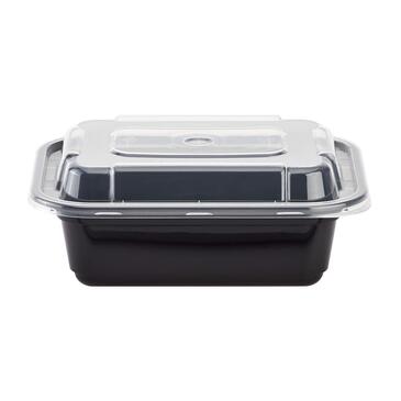 Karat Food Container, 12 oz, Black, Plastic, W / Clear Lid, (150/Pack), Karat IM-FC1012B