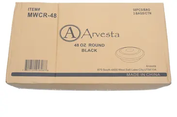 Microwaveable Container, 48oz, Black, Polypropylene, Round, With Lid, (150/Case)  Arvesta MWCR-48