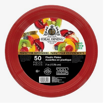 MY TRADING LLC Dining Plates, 7", Red, Plastic, (50/Pack), My Trading 36112