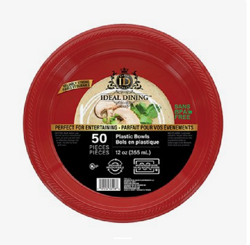 MY TRADING LLC Dining Bowl, 12 Oz, Red, Plastic, (50/Pack), My Trading 36118