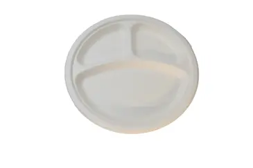 ARVESTA Plate, 10", White, Round, 3-Compartement, Compostable, (500/Case), Arvesta PL-10-3