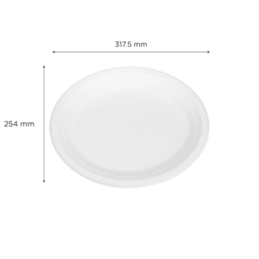 Plate, 12.5" x 10", White, Bagasse, (500/Case), Karat Earth KE-BPO12510-1C