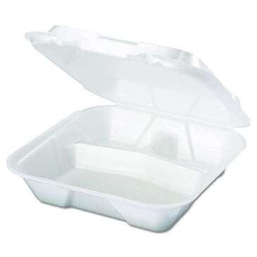 RJ Schinner Hinged Container, 9" x 9", White, Foam, 3-Compartment, (200/Case), Genpak SN203