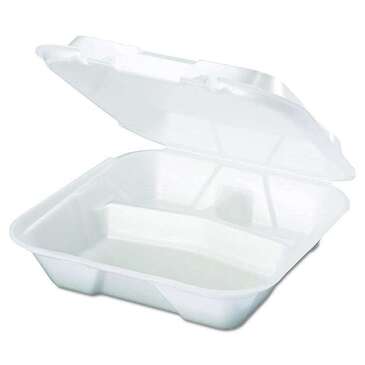 RJ Schinner Hinged Container, 9" x 9", White, Foam, 3-Compartment, (100/Pack), Genpak SN203