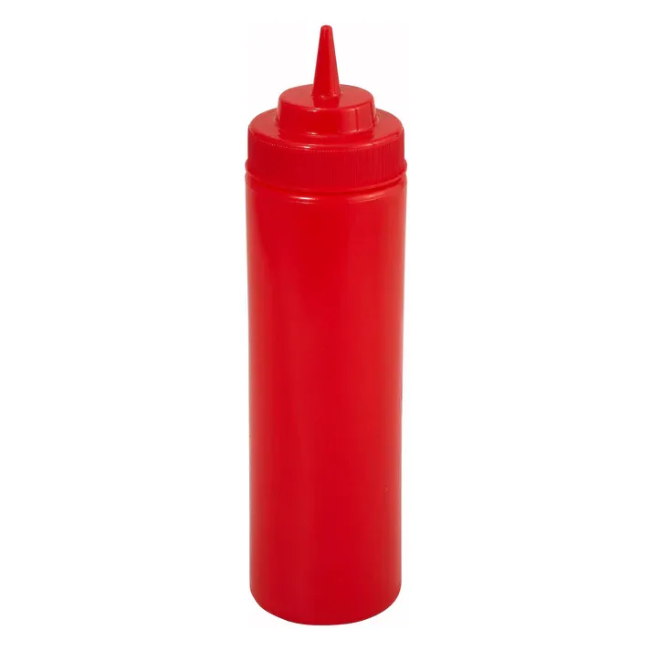 Winco Winco Squeeze Bottle, 12 Oz, Red, Wide Mouth, Plastic, Winco WCOPSW-12R
