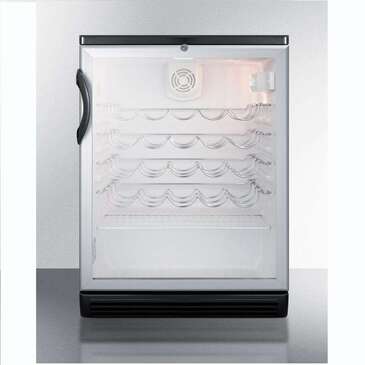 Summit Commercial Wine Refrigerator, 24", Black, Glass Door, 36 Bottle, Summit Commercial SWC6GBLBI