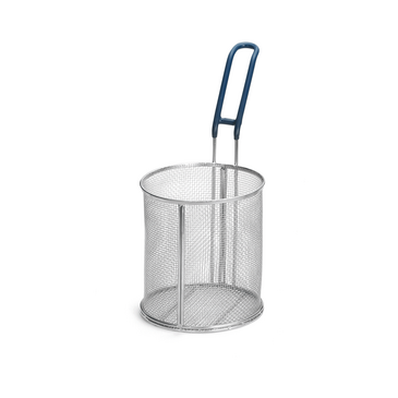 Tablecraft Products PASTA BASKET, 6-1/2" X 7" ROUND, STAINLESS STEEL, BLUE COOL-TO-TOUCH HANDLE