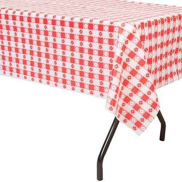 TABLEMATE Table Cover, 54" x 108", Red Gingham, Plastic, Table Mate 549-RDG