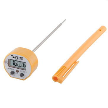TAYLOR PRECISION PRODUCTS Digital Thermometer, 1.25", Yellow, Stainless Steel Stem, Taylor 9842FDA