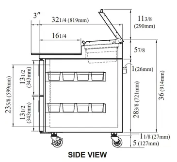 Turbo Air TPR-93SD-D4-N Refrigerated Counter, Pizza Prep Table