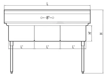 Turbo Air TSA-3-14-N Sink, (3) Three Compartment