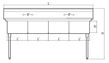 Turbo Air TSA-4-N Sink, (4) Four Compartment