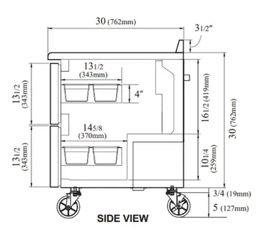 Turbo Air TWR-60SD-D2-N Refrigerated Counter, Work Top