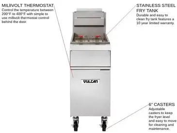 Vulcan 1GR45M Fryer, Gas, Floor Model, Full Pot