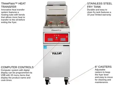 Vulcan 1TR45CF Fryer, Gas, Floor Model, Full Pot