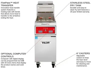 Vulcan 1VK45AF Fryer, Gas, Floor Model, Full Pot