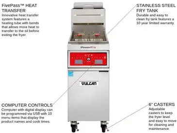 Vulcan 1VK45CF Fryer, Gas, Floor Model, Full Pot