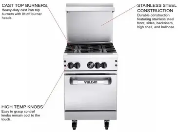 Vulcan 24S-4B Range, 24" Restaurant, Gas