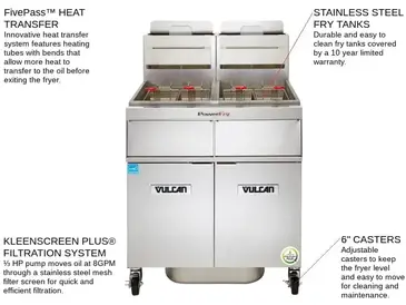 Vulcan 2VK85DF Fryer, Gas, Multiple Battery