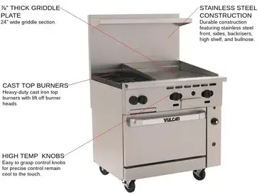 Vulcan 36C-2B24G Range, 36" Restaurant, Gas