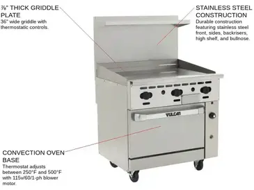 Vulcan 36C-36GT Range, 36" Restaurant, Gas