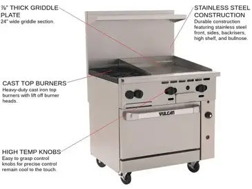 Vulcan 36S-2B24G Range, 36" Restaurant, Gas