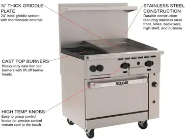 Vulcan 36S-2B24GT Range, 36" Restaurant, Gas