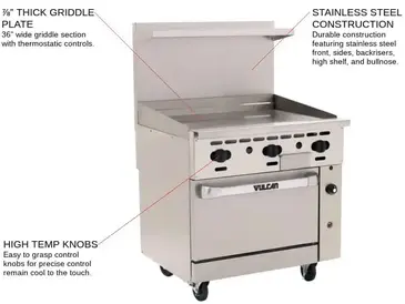 Vulcan 36S-36GT Range, 36" Restaurant, Gas